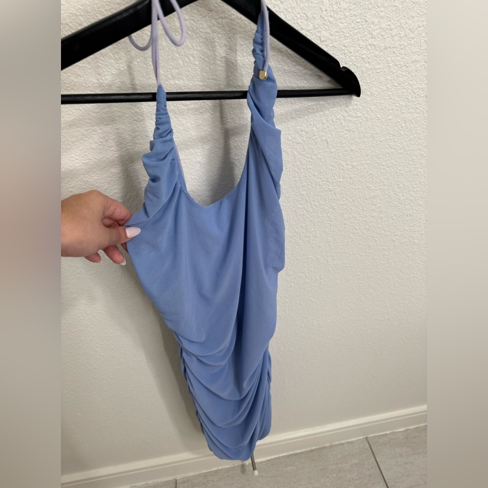 Krista Ruched Halter Back Mini Dress - Picture 2 of 4